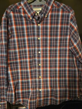 Haggar Navy and Red Plaid Button-Down Shirt